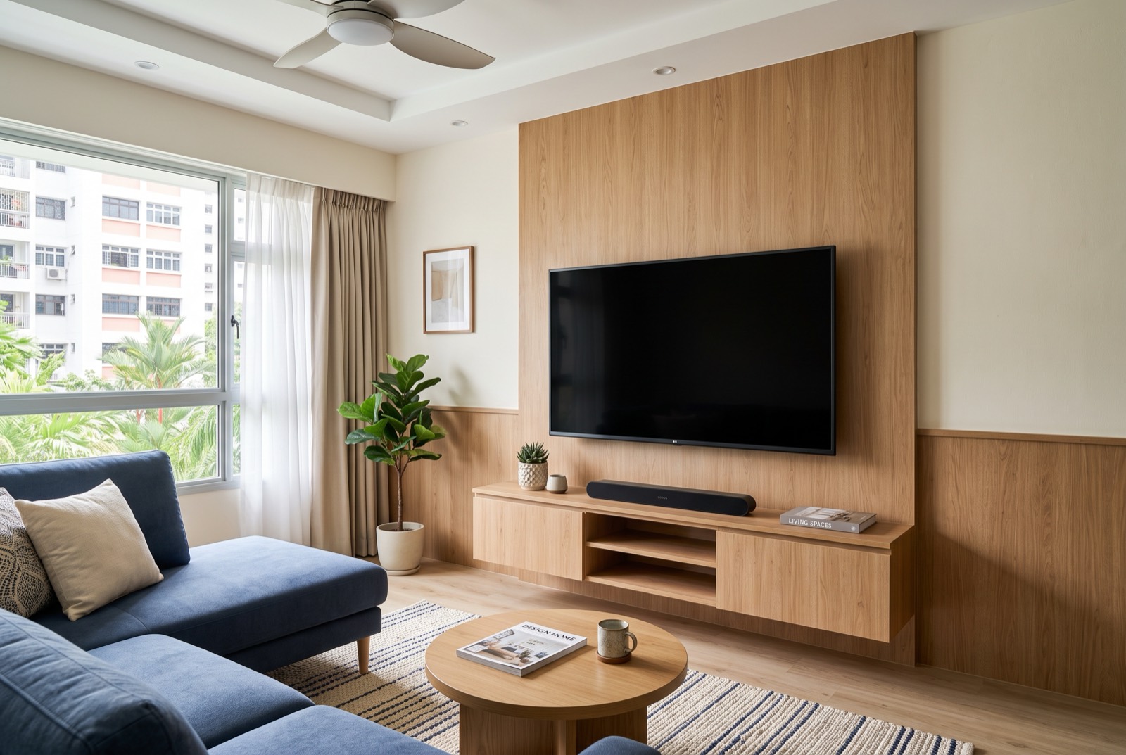 RK E&C handyman drilling into an HDB wall to install a TV bracket in a Singapore flat