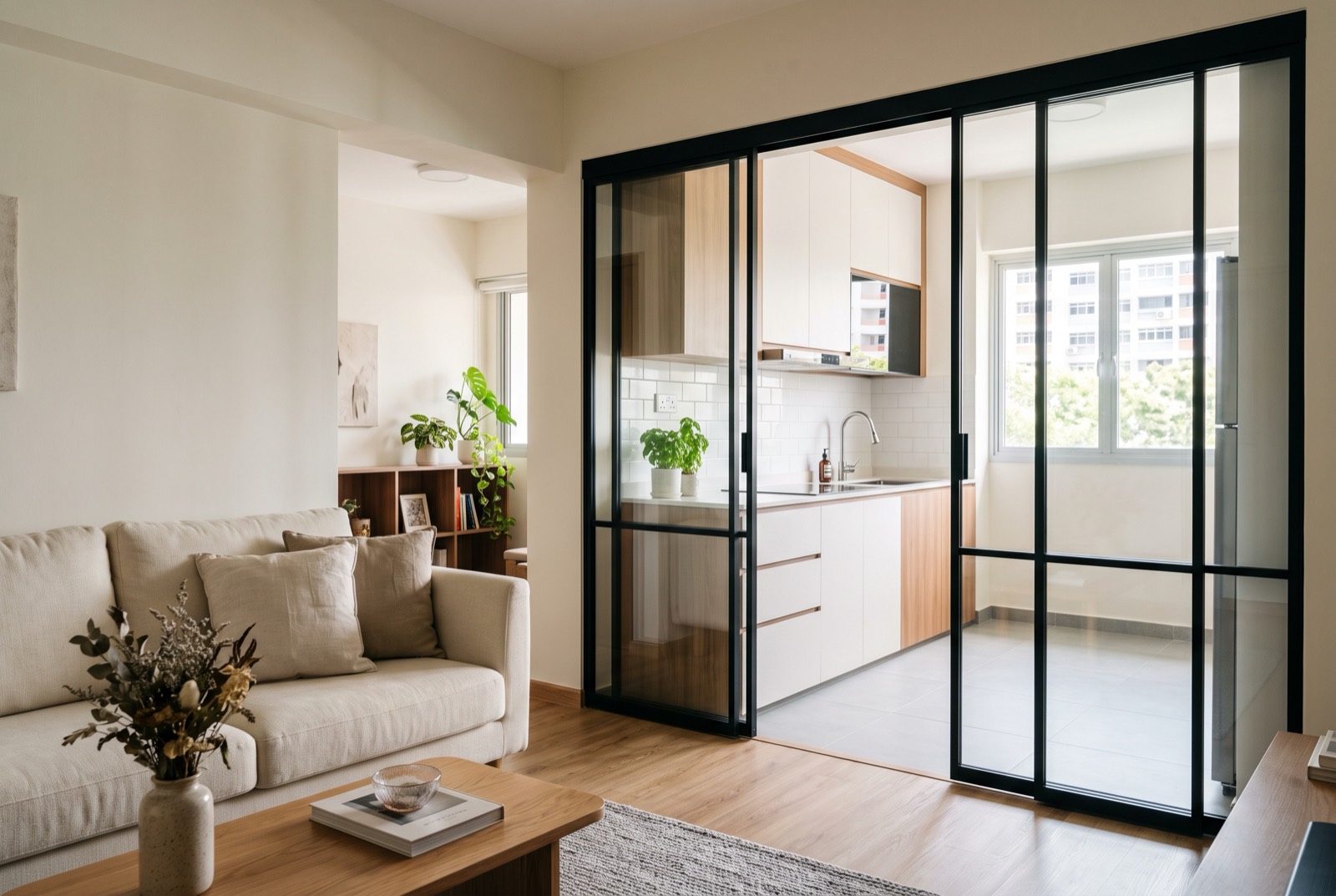 Newly installed sliding door in a Singapore HDB flat by RK E&C